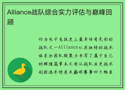 Alliance战队综合实力评估与巅峰回顾